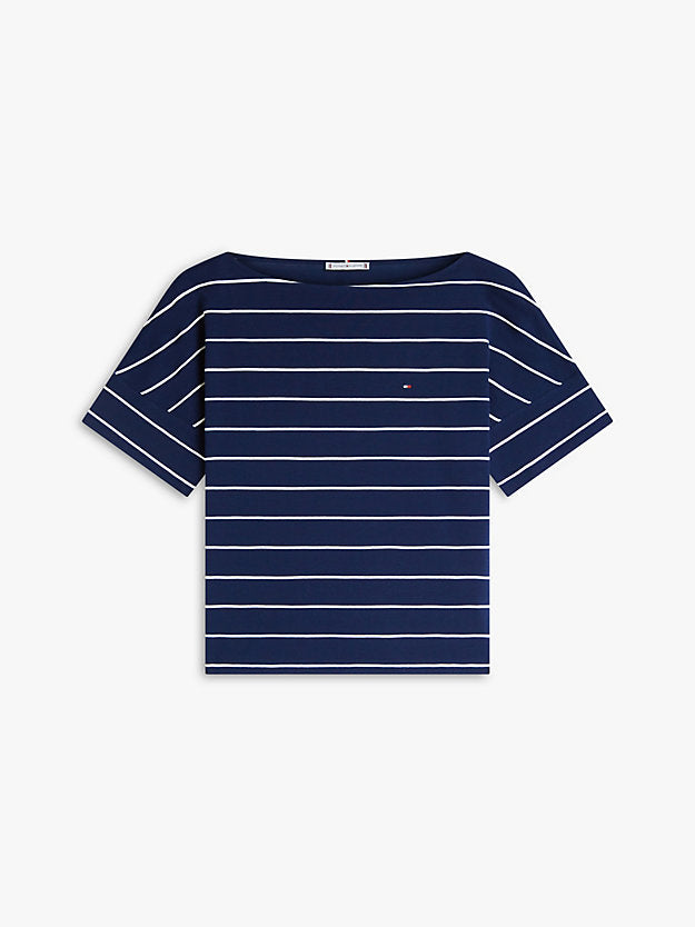Boat Neck Grown-On Sleeve T-Shirt