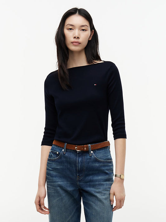 Slim Three-Quarter Sleeve Boat Neck T-Shirt