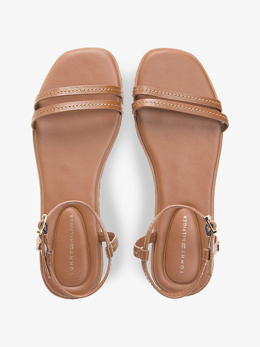 Leather Contrast Topstitch Flat Sandals