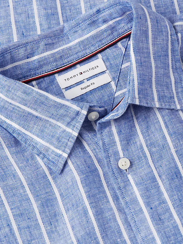 Regular Fit Textured Stripe Pure Linen Shirt