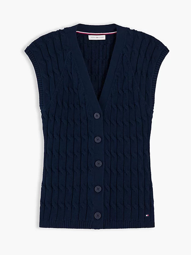 Cable Knit Slim Cap Sleeve Cardigan