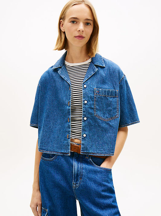 Relaxed Fit Chambray Cropped Shirt