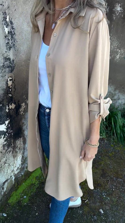 🔥LETZTER TAG 50% RABATT🔥Damen-Freizeit-Hemdjacke mit Revers in Unifarben