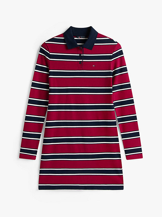 Stripe Pique Slim Mini Polo Dress
