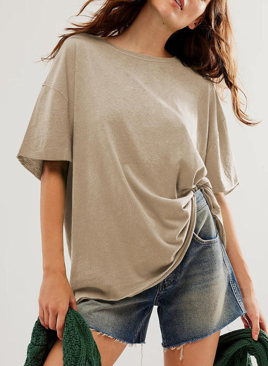 Einfarbiges Damen-Rundhals-Kurzarm-T-Shirt (2 kaufen, kostenloser Versand)