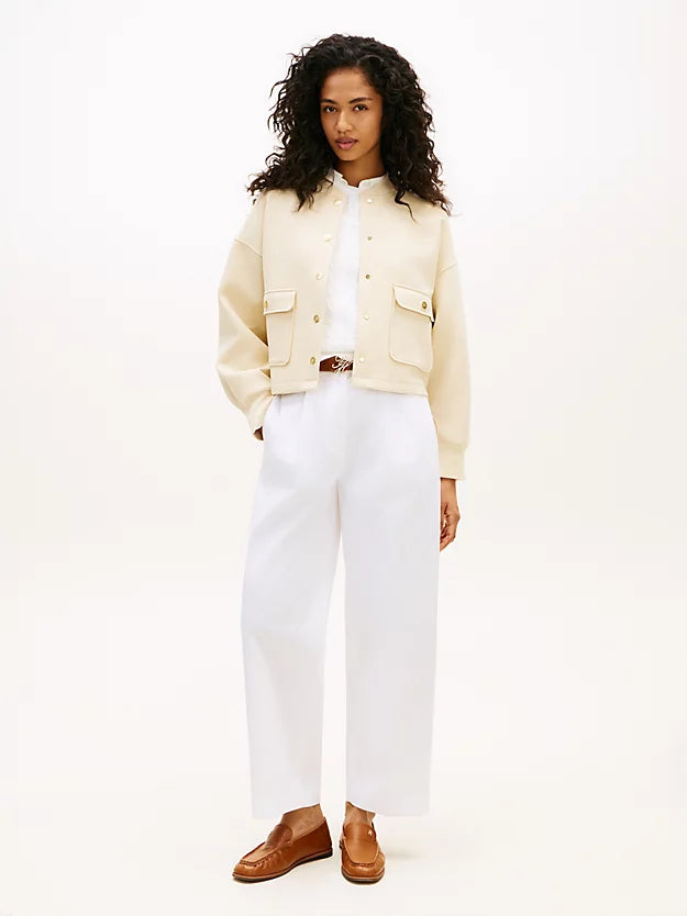 Gold-Tone Button Interlock Knit Relaxed Cardigan