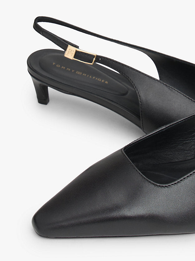 Monogram Leather Slingback Kitten Heels