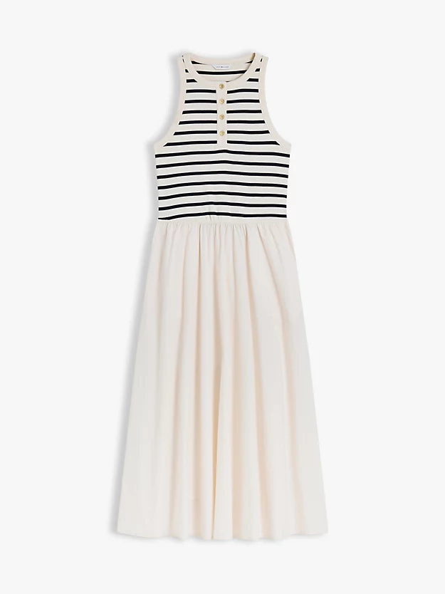 Gold-Tone Button Sleeveless Maxi Dress