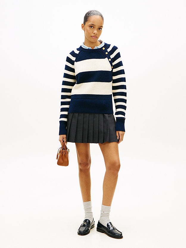 Gold-Tone Button Crew Neck Jumper