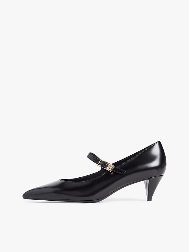 Shiny Leather Buckle Pointed Toe Heels