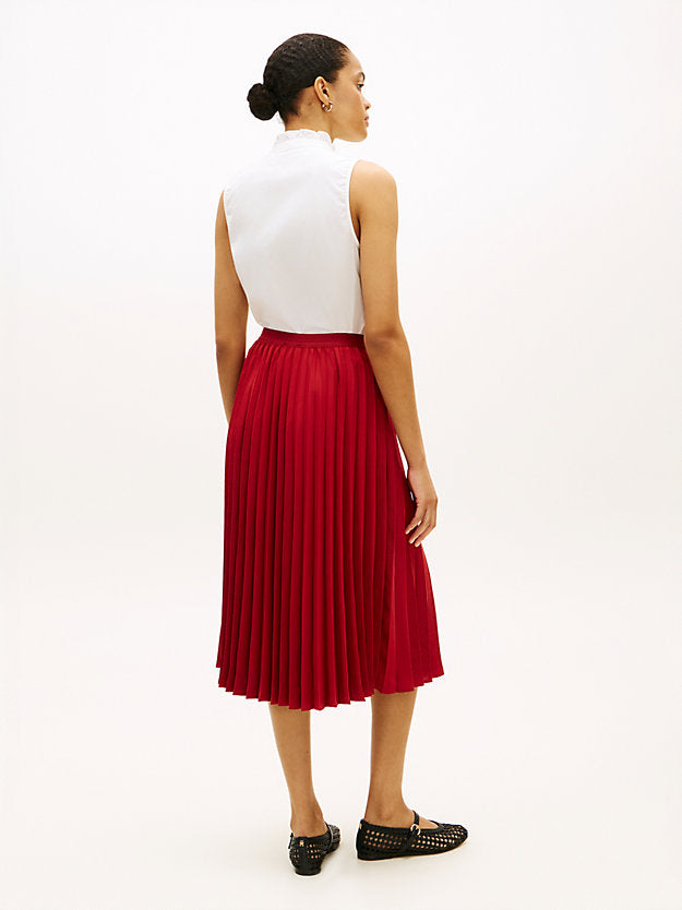 Tonal Flag Waistband Pleated Midi Skirt