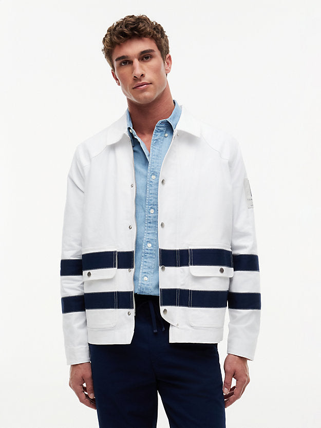 Stripe Flap Pocket Collared Jacket