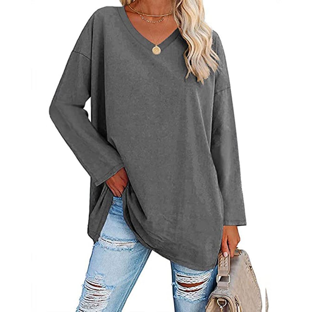 Haut ample à manches longues et col en V tendance pour femme (achetez-en 3, livraison gratuite)