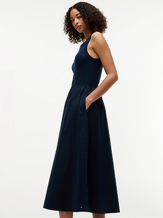 Gold-Tone Button Sleeveless Maxi Dress