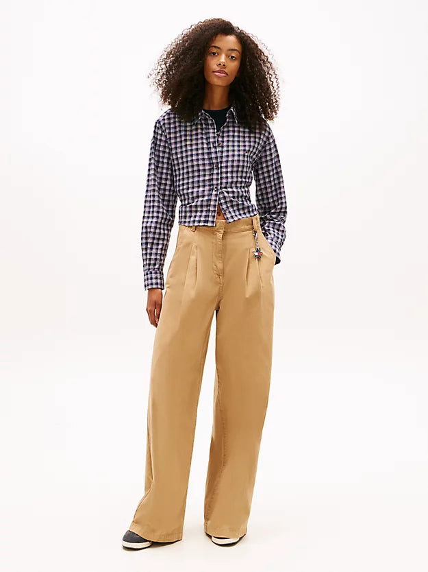 Regular Fit Tie Back Check Seersucker Shirt