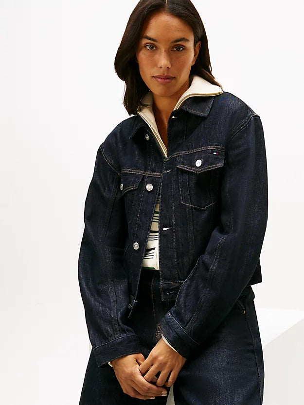 Flag Embroidery Pleated Denim Jacket