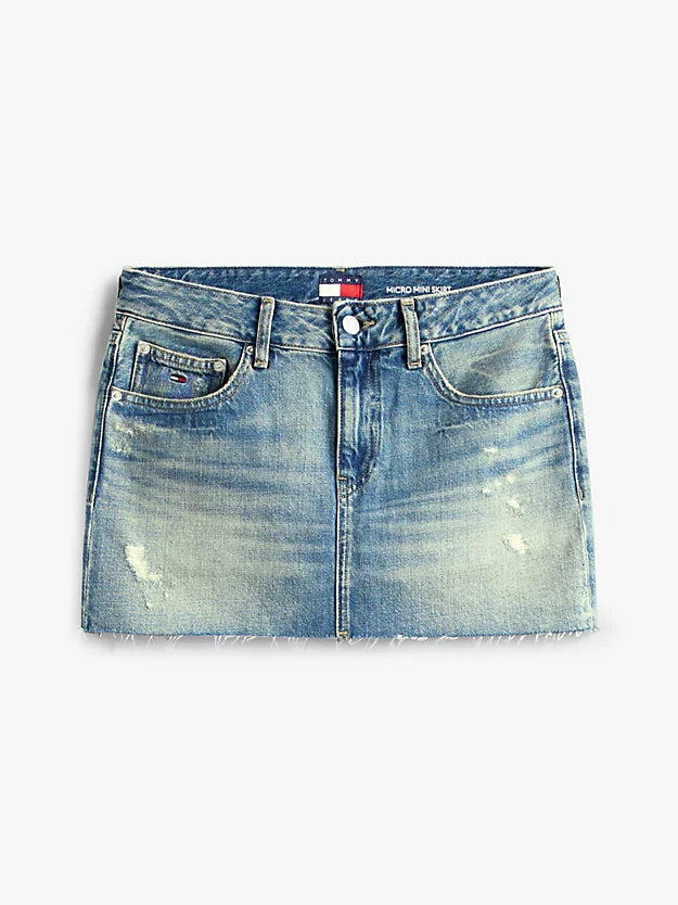 Distressed Denim Slim Mini Skirt