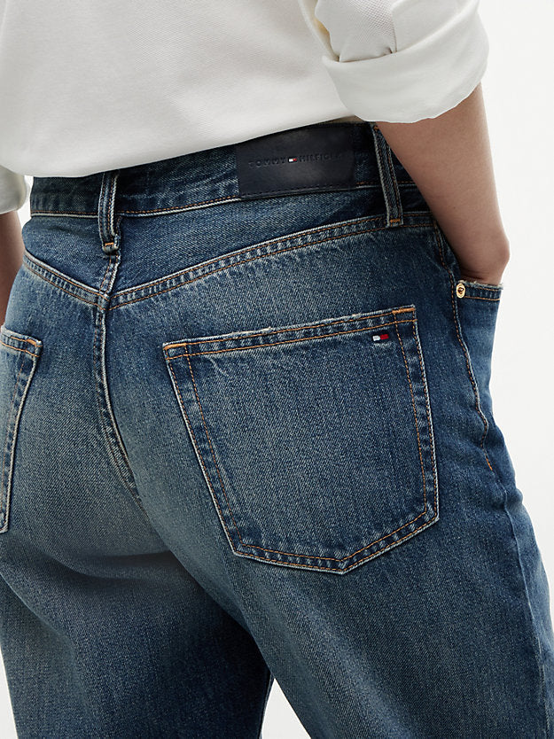 Gold-Tone Button Mid Rise Loose Straight Jeans