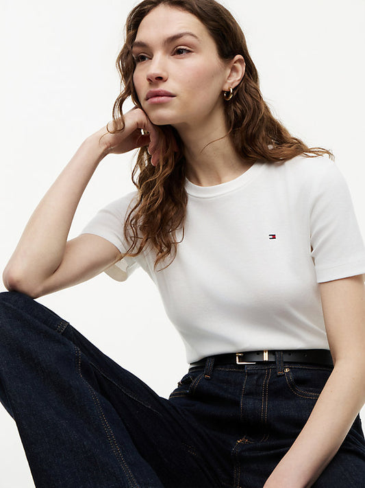 Flag Embroidery Slim Crew Neck T-Shirt