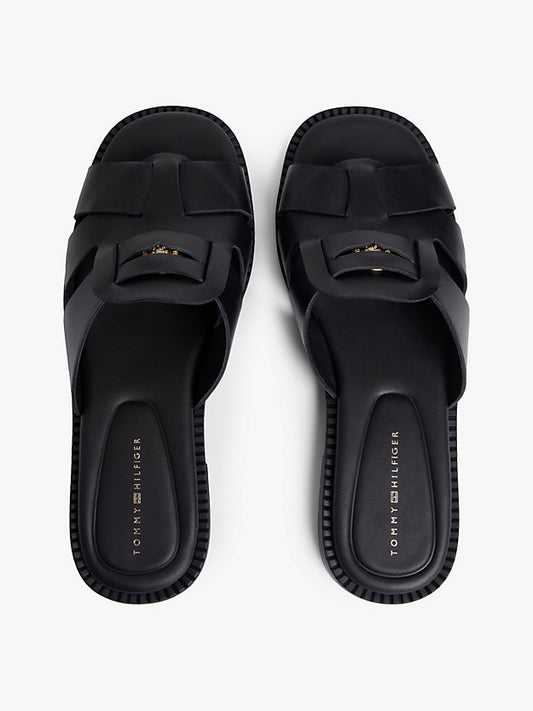Leather Crest Square Toe Sandals