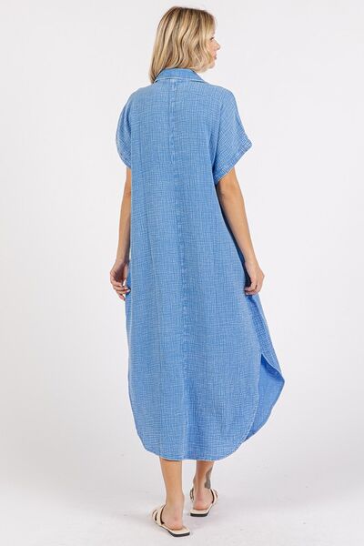 Robe chemise midi boutonnée à col en V délavée Mittoshop