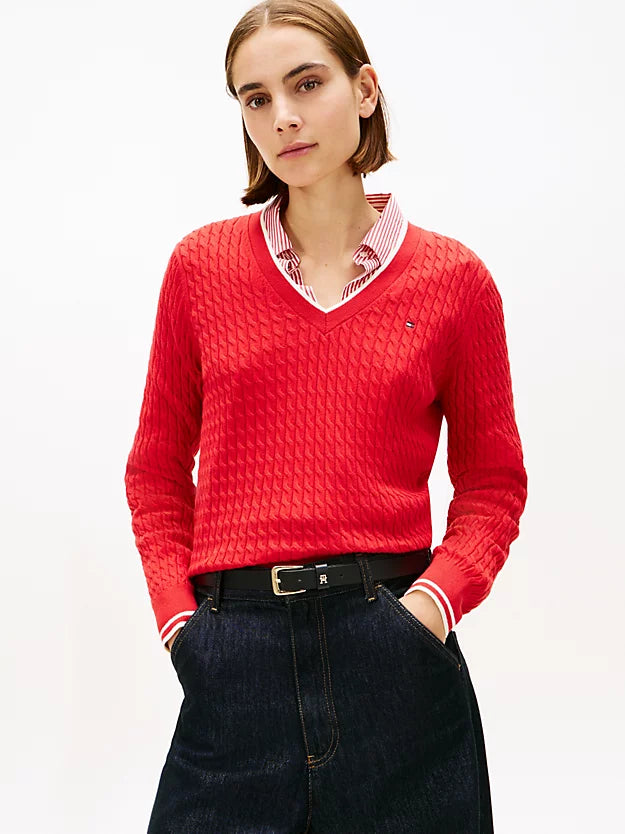Cable Knit V-Neck Jumper
