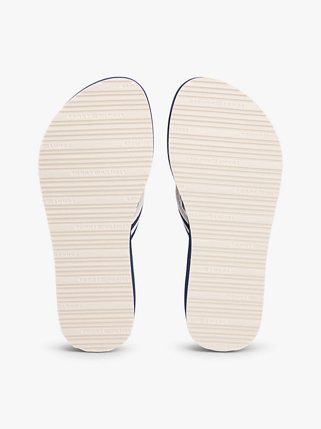 Stripe Webbing Strap Wedge Flip-Flops