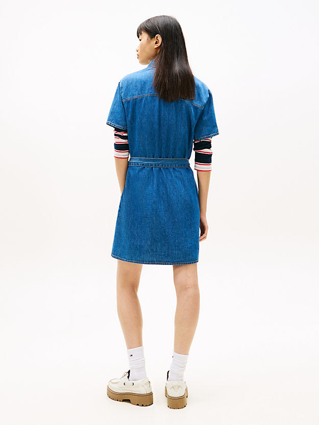 Chambray Belted Mini Shirt Dress