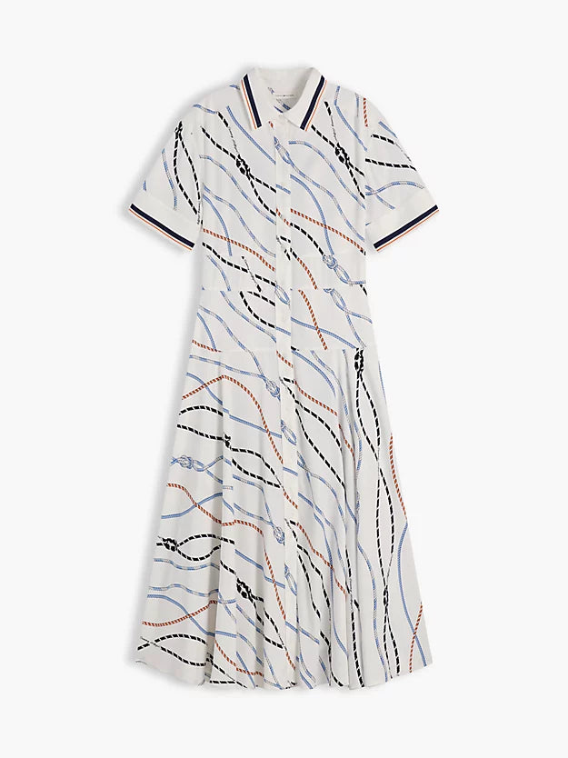 Rope Print Twill Midi Shirt Dress