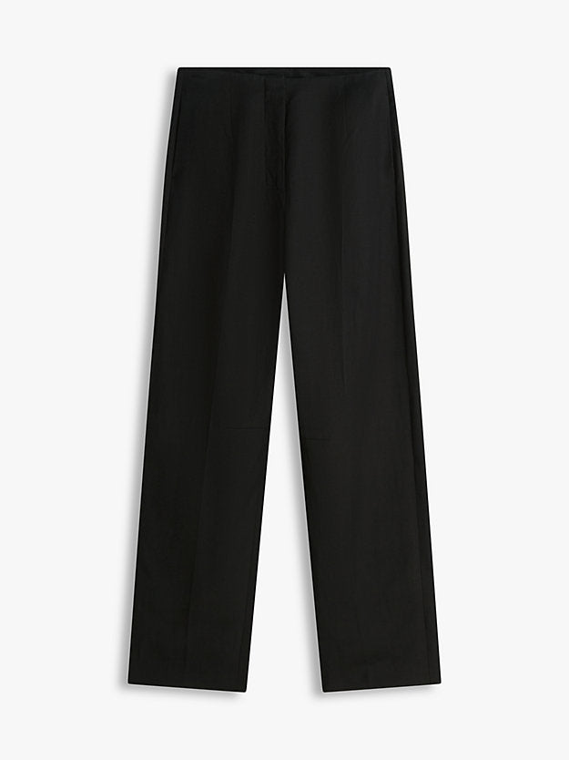 Linen Blend Barrel Leg Ankle Trousers