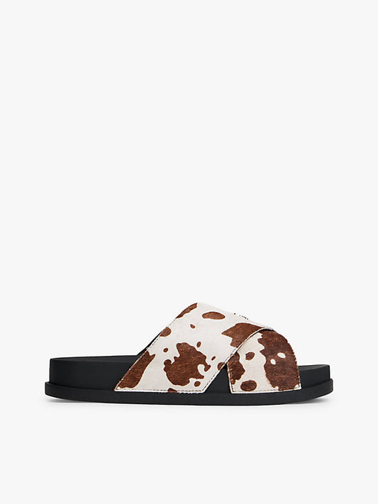 Cow Print Crossover Strap Lightweight Slides