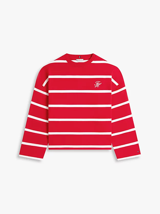 Curve Logo Embroidery Terry Crew Neck Sweatshirt