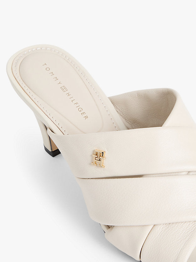 Leather Crossover Strap Heeled Mules