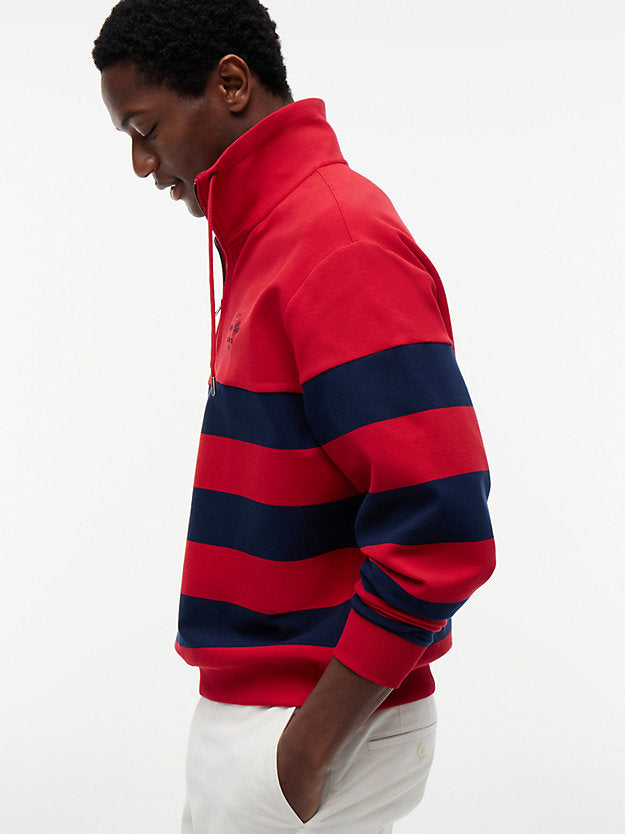 Stripe Mock Neck Quarter-Zip Sweatshirt