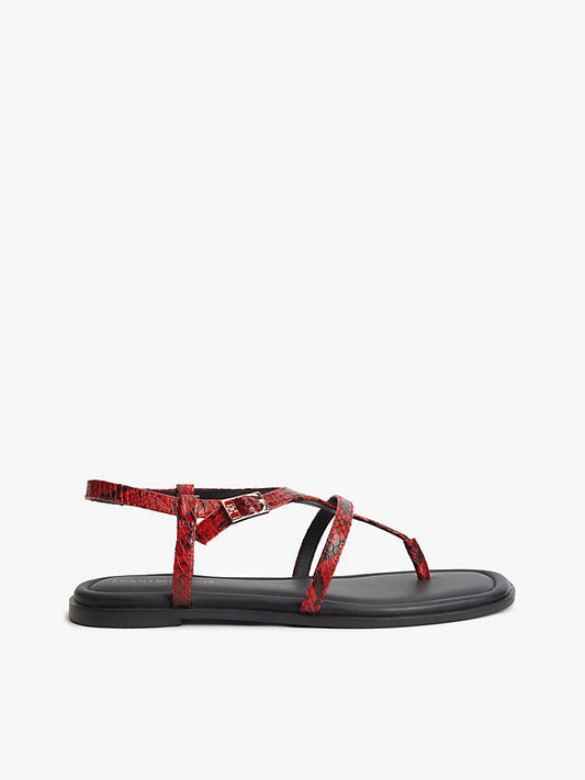 Leather Strap Snake Print Toe Post Sandals