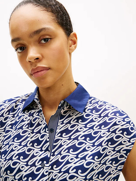 Print Voile Midi Shirt Dress WiSilk