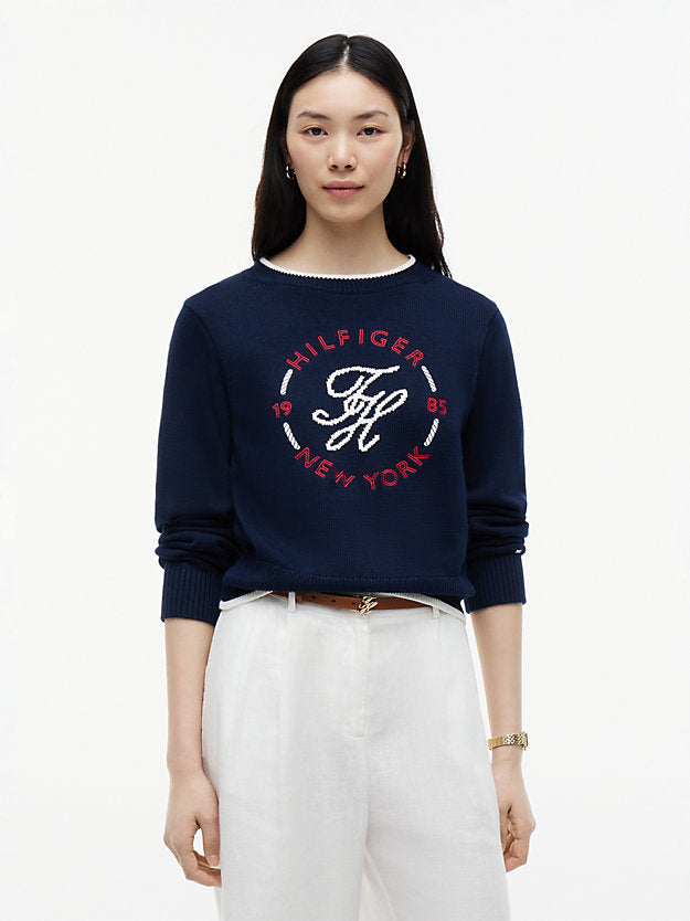 Logo Embroidery Relaxed Crew Neck Jumper