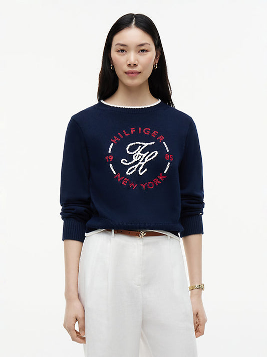 Logo Embroidery Relaxed Crew Neck Jumper