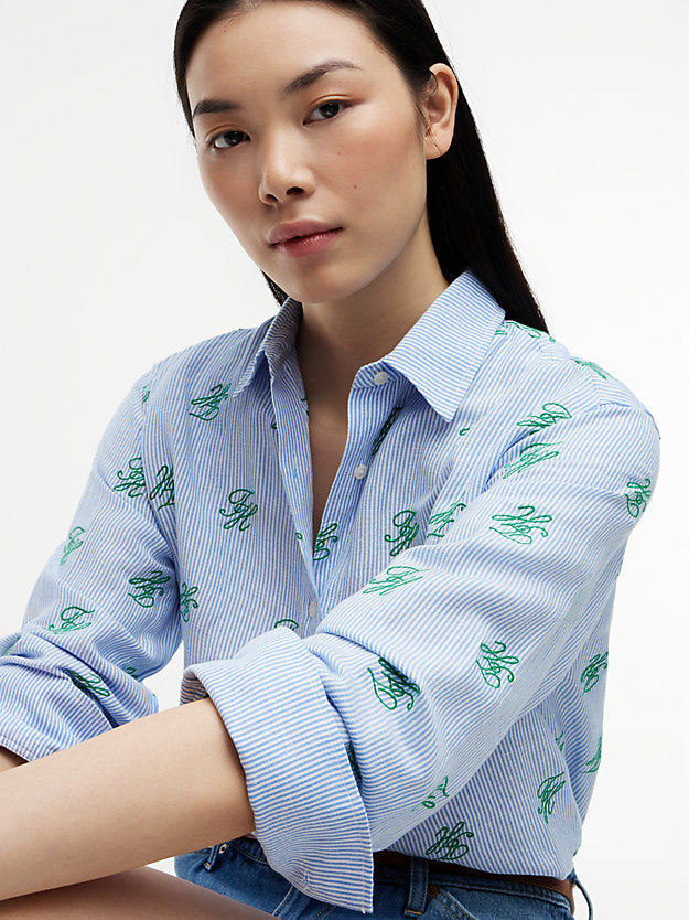 Logo Embroidery Linen Blend Shirt