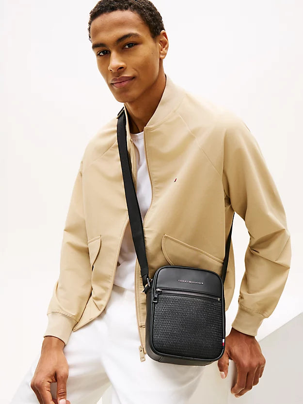 Woven Panel Crossbody Reporter Bag