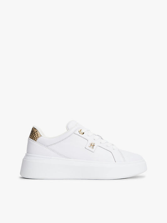 Snake Print Heel Leather Platform Trainers