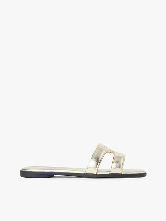Metallic Leather Slip-On Mules