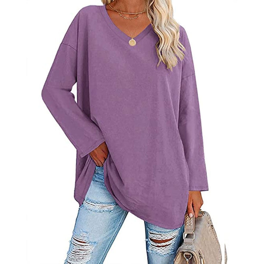Haut ample à manches longues et col en V tendance pour femme (achetez-en 3, livraison gratuite)