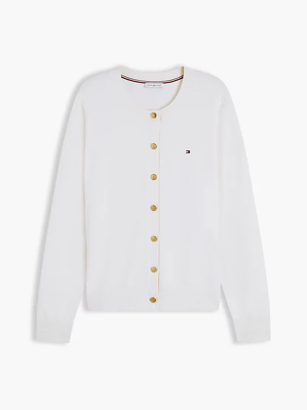 Fine Knit Jersey Crew Neck Cardigan