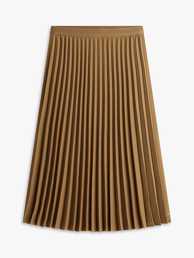 Tonal Flag Waistband Pleated Midi Skirt