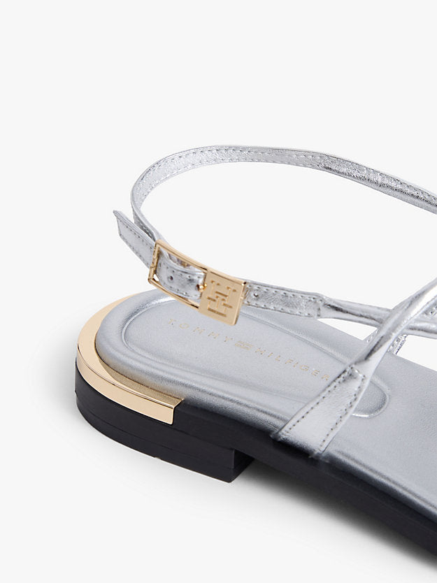 Metallic Leather Toe Post Flat Sandals