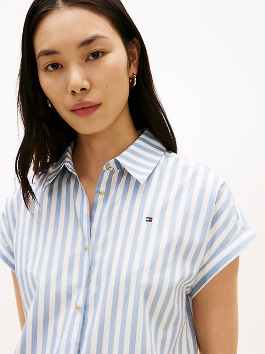 Gold-Tone Button Relaxed Mini Shirt Dress