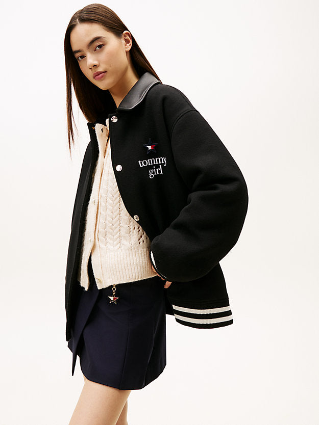 Girl Wool Blend Oversized Varsity Jacket