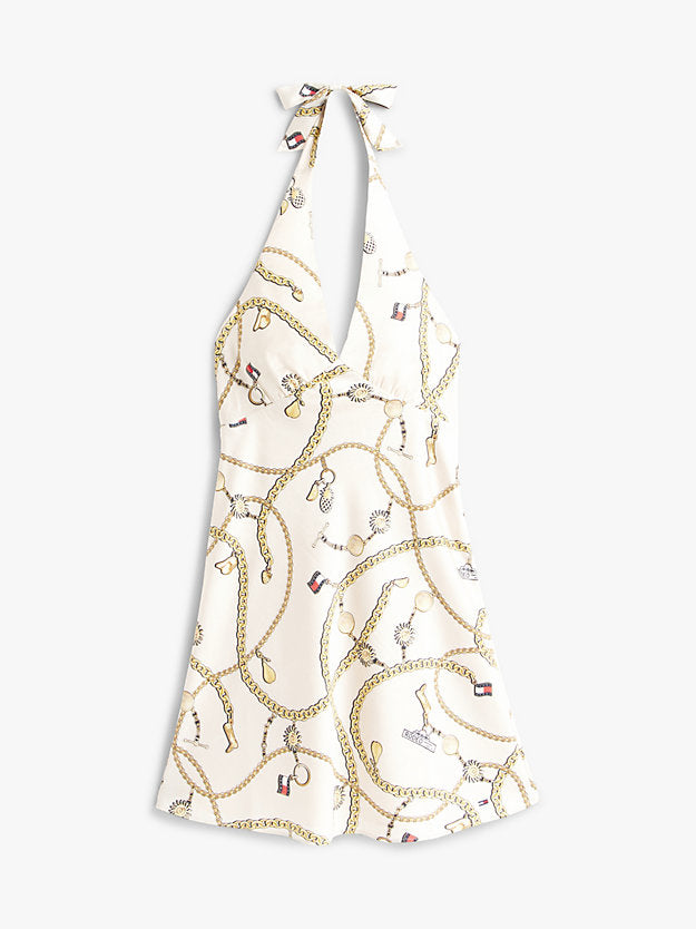 Chain Print Halterneck Slim Mini Dress