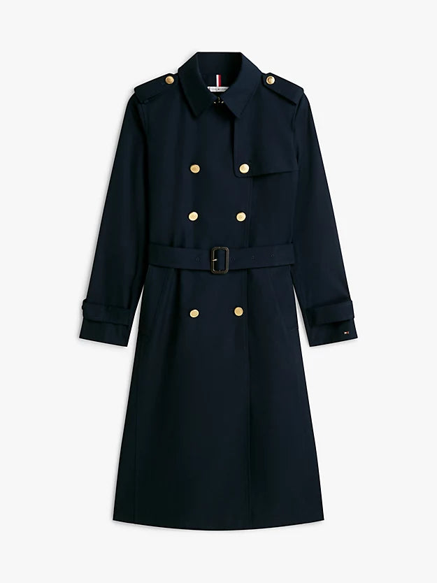 Gold-Tone Button Slim Trench Coat